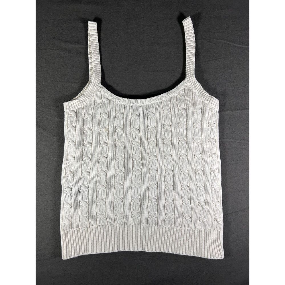 Vintage Ralph Lauren White Cable Knit Tank Top Scoop Neck Medium Cotton Cami - Picture 7 of 11